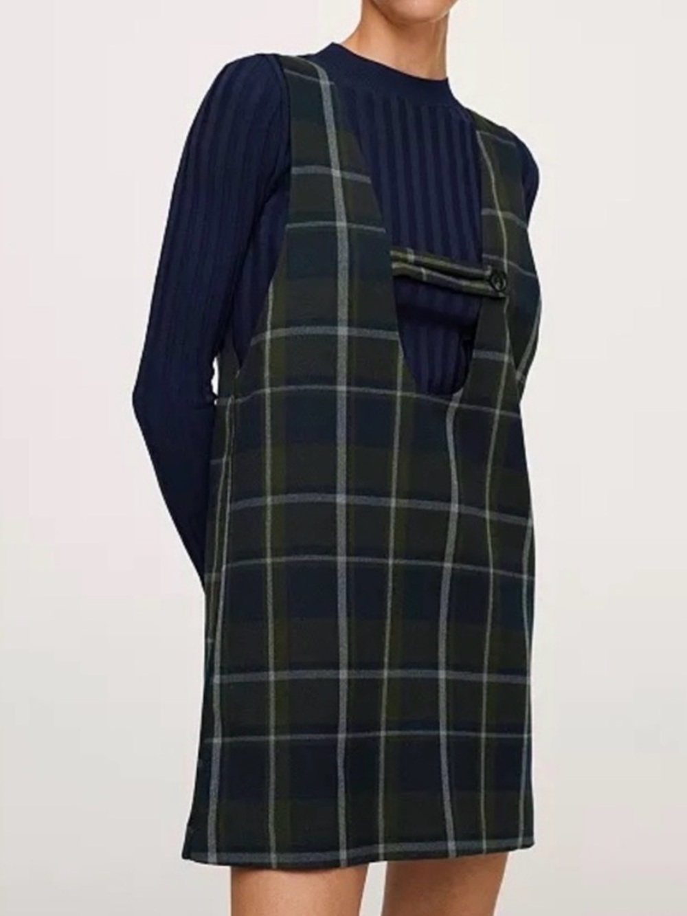Mango Navy and Green Plaid Mini Dress Sz 4 NWT
